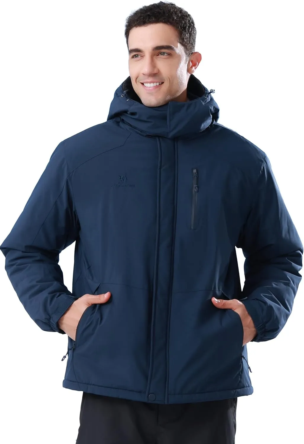 CAMELSPORTS Mens Winter Jacket Waterproof Warm Snow Ski Jackets Faux Fur Fleece Rain Coats with Removable Hood