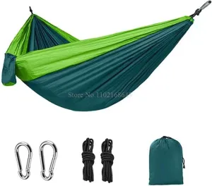 Camp Double Nylon Hammocks Camping Portable Parachute Hammock Outdoor Hiking Travel Backpacking Camping Gear Strong, Green