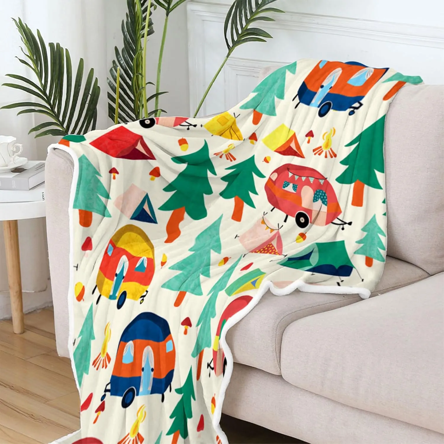 Camper Blanket,Camping Blanket,Outdoor Throw Blanket Happy Camping Soft Plush Fluffy Blankets Camper Bedding for Bed Sofa Couch Camping Gifts 50x60inch