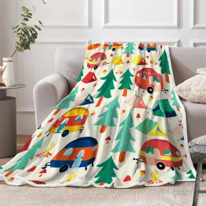 Camper Blanket,Camping Blanket,Outdoor Throw Blanket Happy Camping Soft Plush Fluffy Blankets Camper Bedding for Bed Sofa Couch Camping Gifts 50x60inch