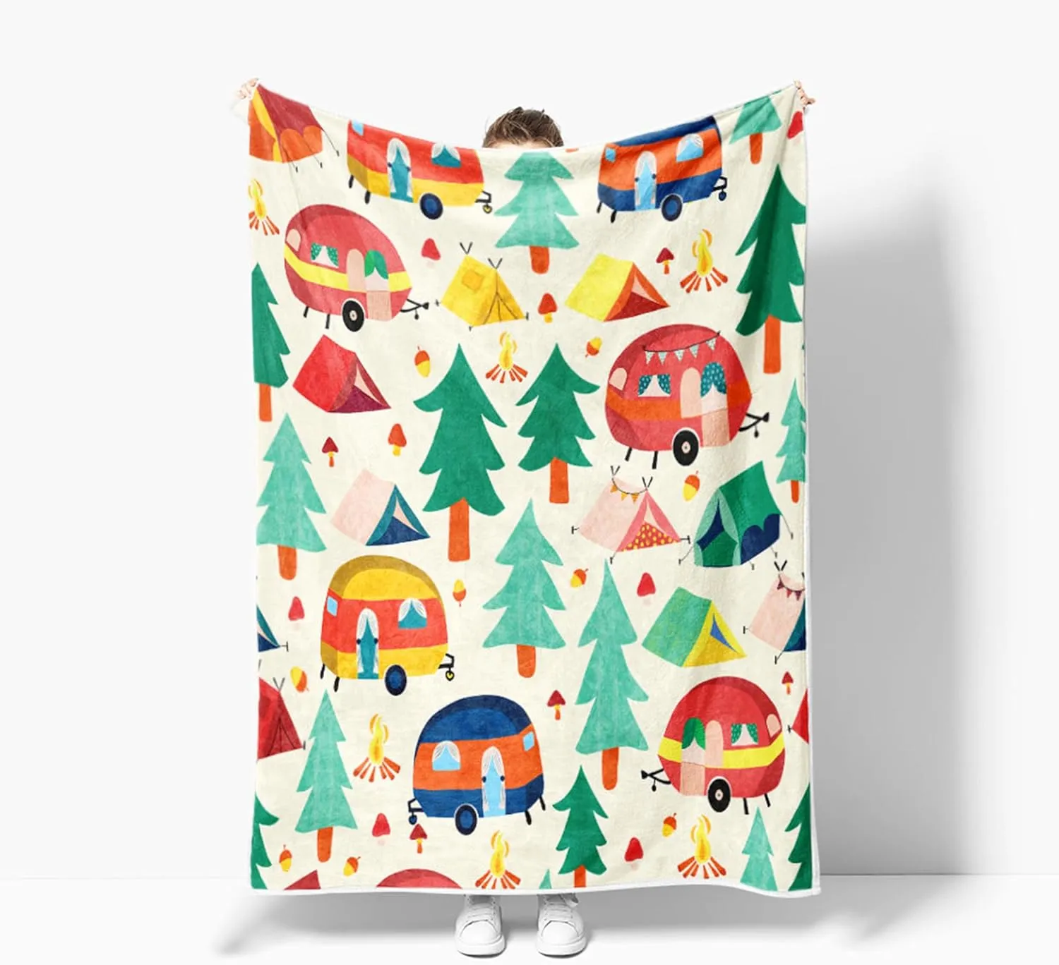 Camper Blanket,Camping Blanket,Outdoor Throw Blanket Happy Camping Soft Plush Fluffy Blankets Camper Bedding for Bed Sofa Couch Camping Gifts 50x60inch