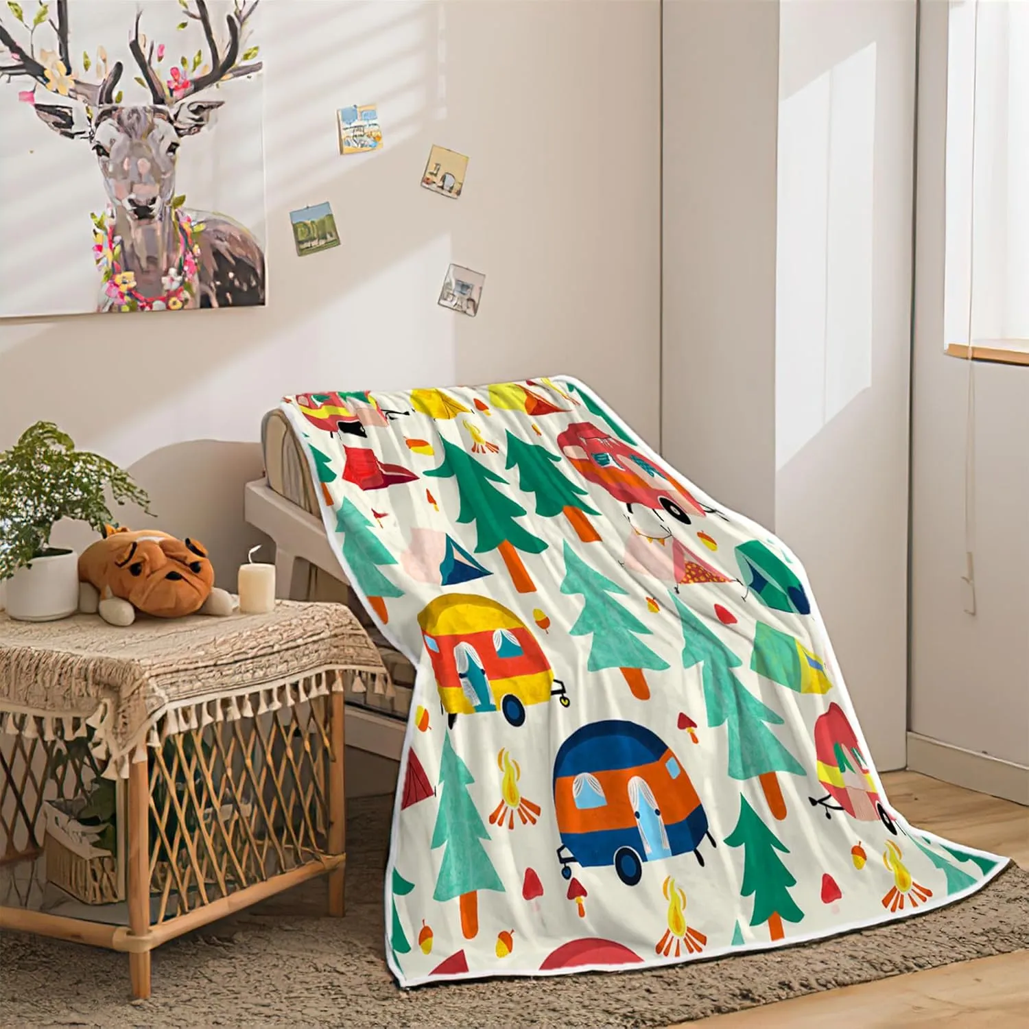 Camper Blanket,Camping Blanket,Outdoor Throw Blanket Happy Camping Soft Plush Fluffy Blankets Camper Bedding for Bed Sofa Couch Camping Gifts 50x60inch