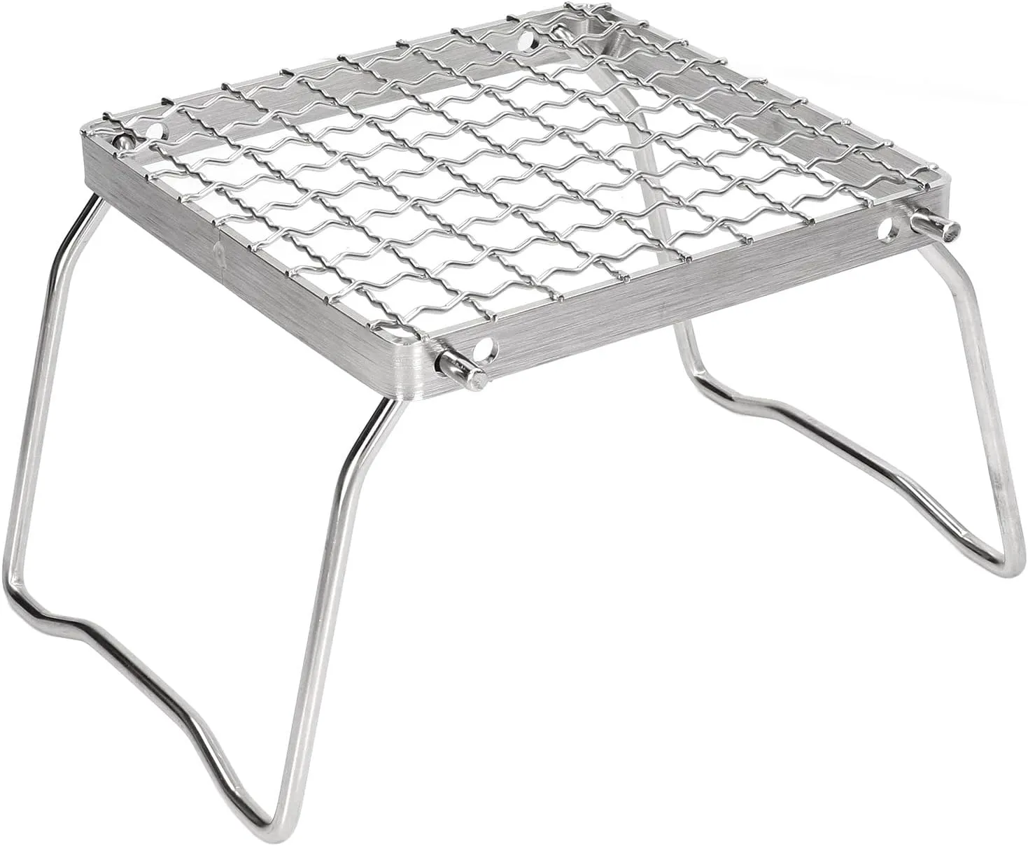 Campfire Grill Storage Bag, Portable Campfire Grill Silver Mini Folding Grill Rack Stainless Steel Camping Grill for Outdoor