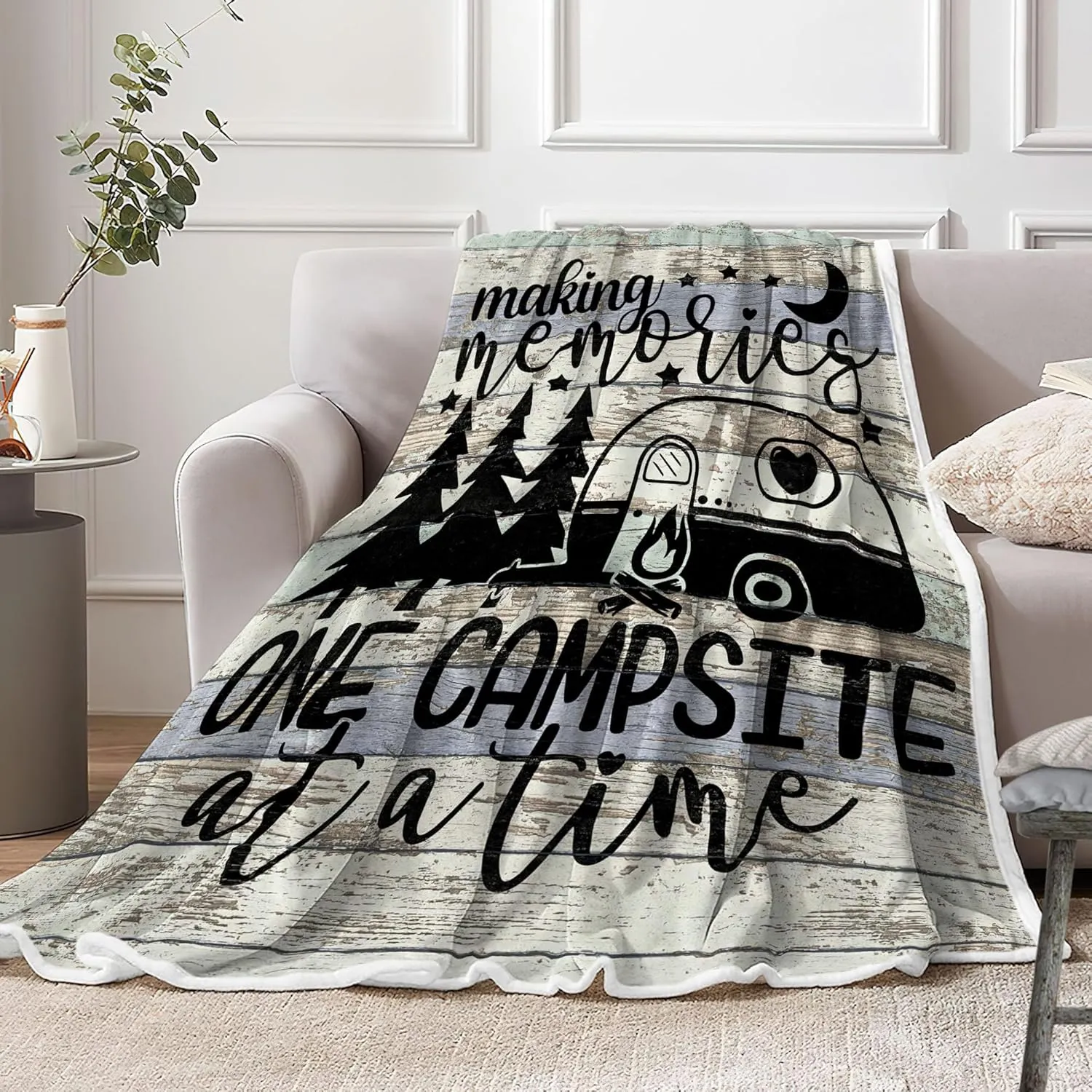 Camping Blanket, Camping Lovers Gift Ideas for Men or Woman, Campsite Outdoors RV Hiking Travel Throw Blanket for Sofa Couch,Super Soft Flannel Blankets Gifts for Bed Camper Outdoor,50"x60"