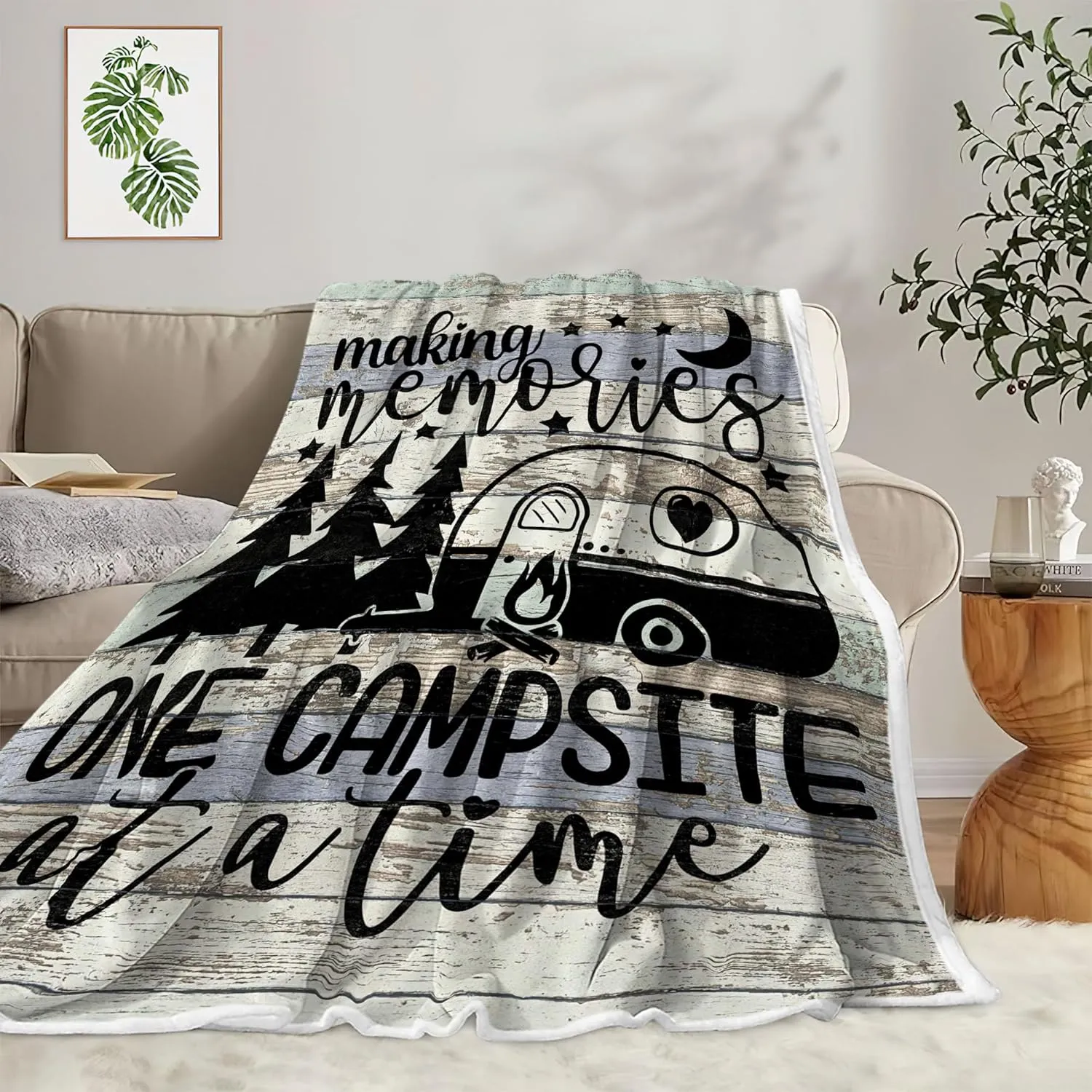 Camping Blanket, Camping Lovers Gift Ideas for Men or Woman, Campsite Outdoors RV Hiking Travel Throw Blanket for Sofa Couch,Super Soft Flannel Blankets Gifts for Bed Camper Outdoor,50"x60"