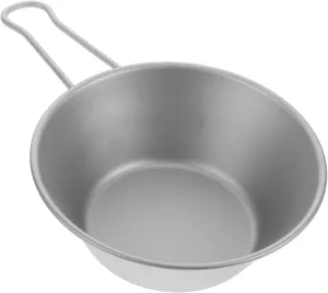 Camping Bowl Handle Titanium Outdoor Titanium Collapsible Bowls for Camping Salad Food Serving Stainless Steel