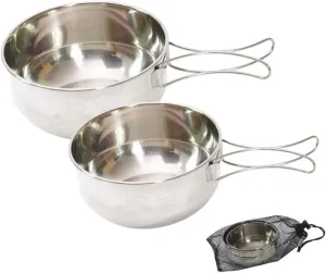 Camping Bowl Utensil Set Stainless Steel 304 Folding Handle Bowl for Outdoor Cooking and Eating