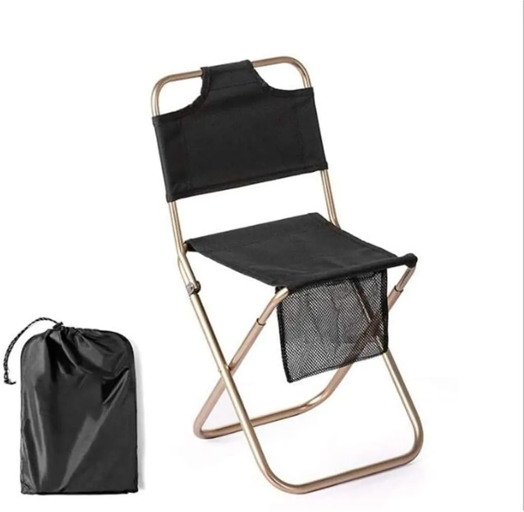 Camping Chairs Folding Camping Chair Outdoor Fishing Chair Picnic BBQ Seat Ultralight Aluminum Alloy Camping Stool with Storage Bag Portable Folding Chair (Color : Black)