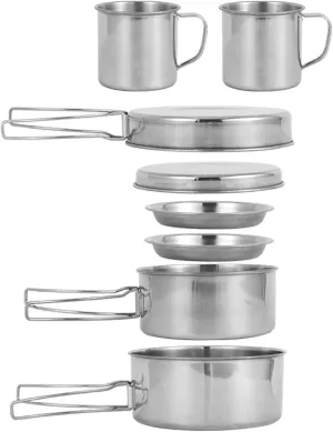 Camping Cooking Set for 3-4 People, Stainless Steel Camping Pots and Pans Set, Stackable Lightweight Camp Cooking Set for Outdoor Backpacking Camping Hiking Picnic,Stainless Steel Camping Cookware