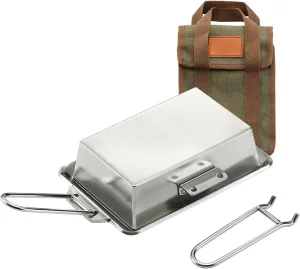 Camping Frying Pans with Floding Handle Thickened Stainless Steels Grills Pans Picnics Cookware Camping Accessories