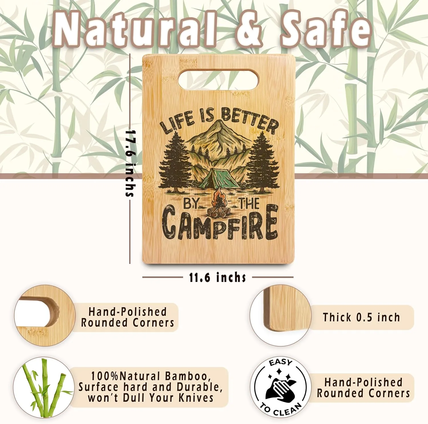 Camping Gifts Cutting Chopping Board, Camper Gifts for Women Men, Gifts for RV Campers, Camping Decor for Camper, Life is Better by the Campfire Bamboo Cutting Boards for Kitchen