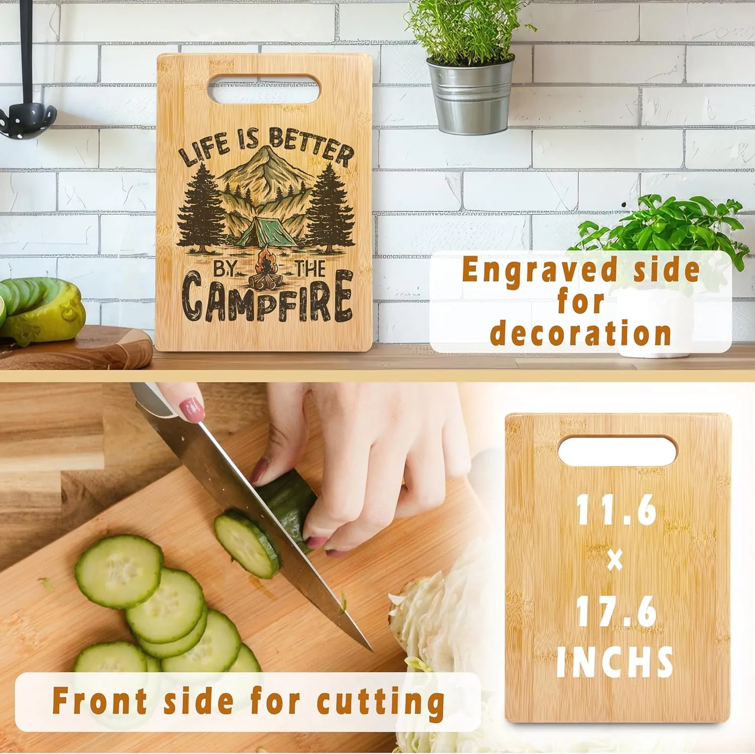 Camping Gifts Cutting Chopping Board, Camper Gifts for Women Men, Gifts for RV Campers, Camping Decor for Camper, Life is Better by the Campfire Bamboo Cutting Boards for Kitchen