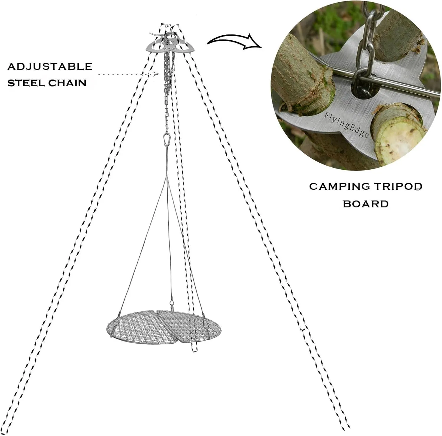 Camping Grill Grate: Foldable Campfire Cooking Equipment for Fire Pit Cooking, Portable Essential Camping Tripod Cooking Gear for Campers, Hikers (Large)