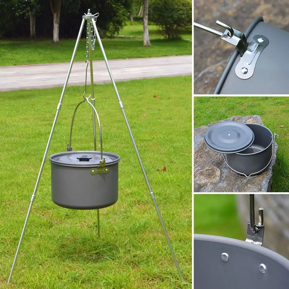 Camping Pot - Portable Camping Hanging Pot Outdoor Cooking Kettle with Lid Pan Cookware for Camping Hiking Fishing Picnic Backpacking