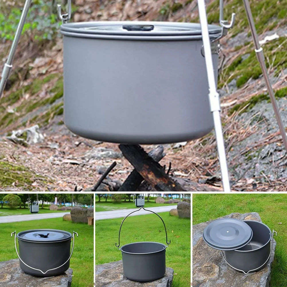 Camping Pot - Portable Camping Hanging Pot Outdoor Cooking Kettle with Lid Pan Cookware for Camping Hiking Fishing Picnic Backpacking