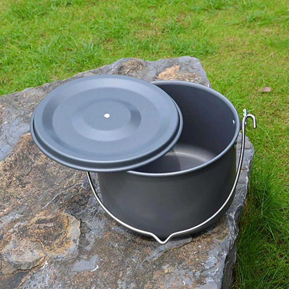 Camping Pot - Portable Camping Hanging Pot Outdoor Cooking Kettle with Lid Pan Cookware for Camping Hiking Fishing Picnic Backpacking