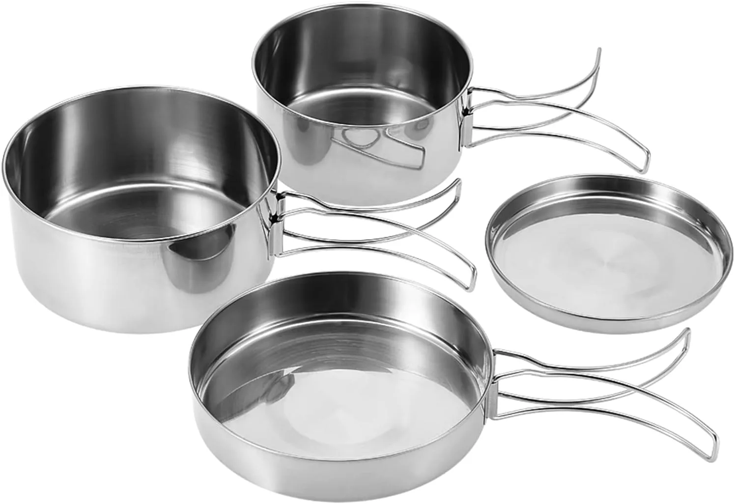 Camping Pots Pans, 4Pcs Portable Stainless Steel Cookware Set Camping Picnic Outdoor Pan Pot Plate Tableware