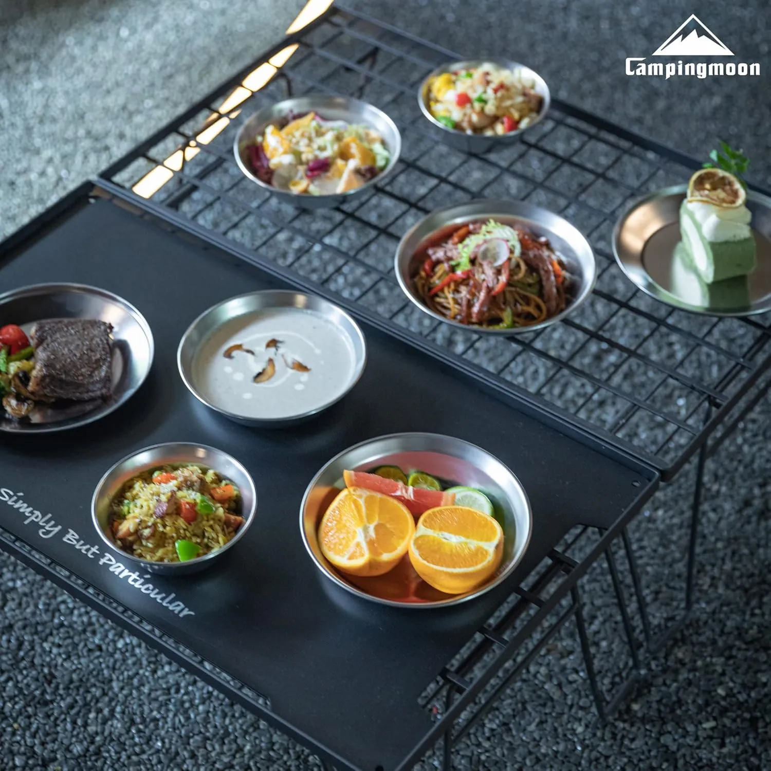 CAMPINGMOON Camping Plates Set Stainless Steel Dishwasher Safe Kitchenware S395