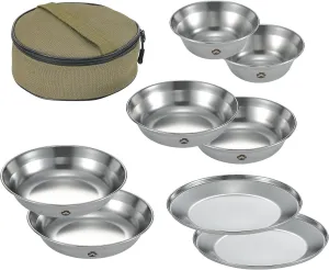 CAMPINGMOON Camping Plates Set Stainless Steel Dishwasher Safe Kitchenware S395