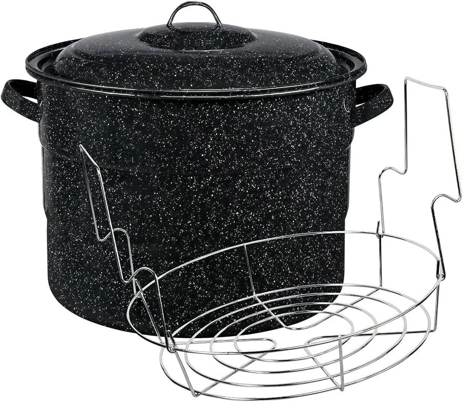 Canning Pot with Rack and Lid - Large 21 Quart Boiling Water Canning Set for Sterilizing and Preserving Jars on the Stovetop/Open Flame - Scratch Resistant Enamel and Steel Core (Black)
