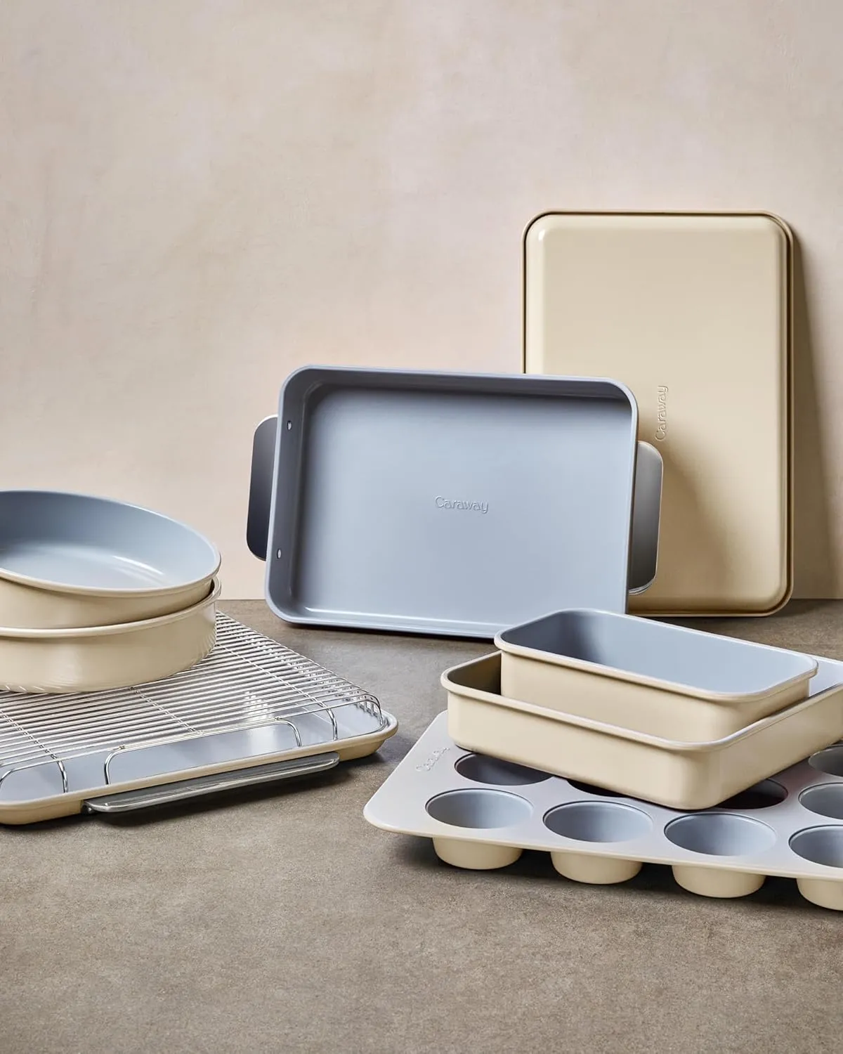 Caraway Non-Stick Ceramic 9”x13” Rectangle Pan Duo - Naturally Slick Ceramic Coating - Non-Toxic, PTFE & PFOA Free - Perfect for Brownies, Lasagnas, and More - Cream
