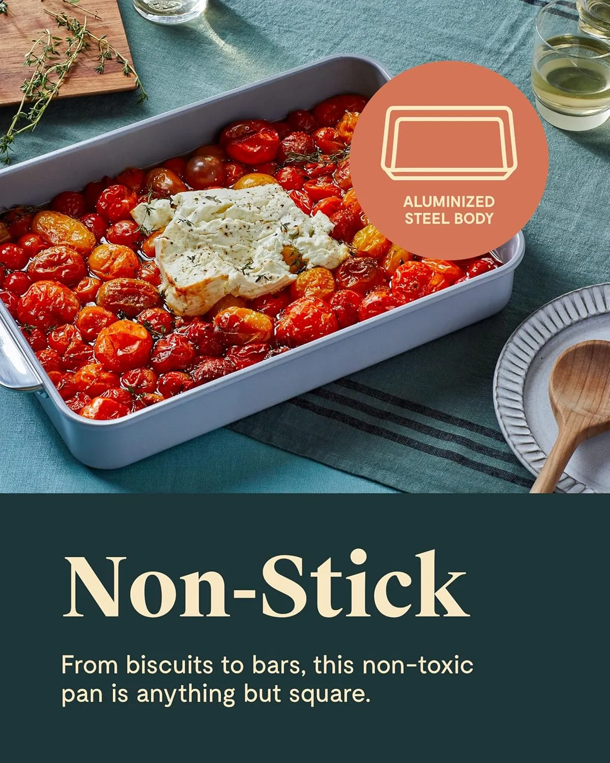 Caraway Non-Stick Ceramic 9”x13” Rectangle Pan Duo - Naturally Slick Ceramic Coating - Non-Toxic, PTFE & PFOA Free - Perfect for Brownies, Lasagnas, and More - Cream