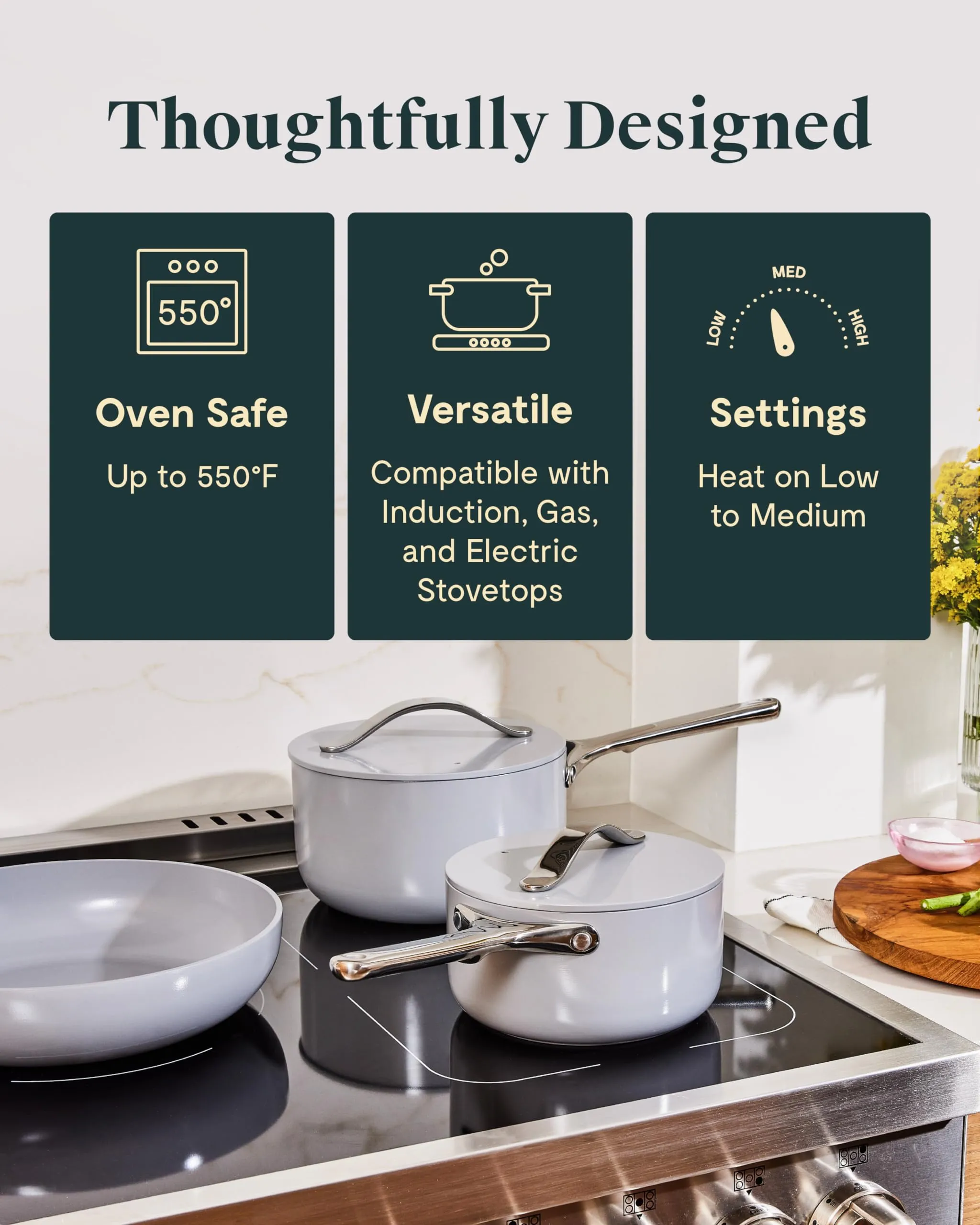 Caraway Nonstick Ceramic Cookware Set (12 Piece) Pots, Pans, Lids and Kitchen Storage - Non Toxic - Oven Safe & Compatible with All Stovetops - Navy