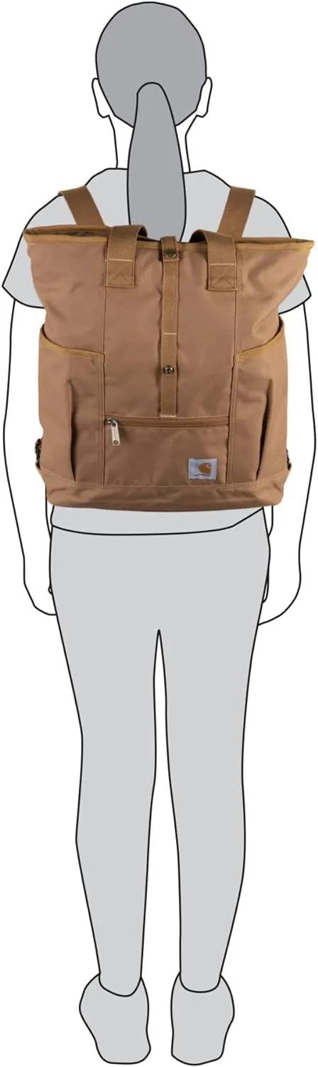 Carhartt Convertible, Durable Tote Bag with Adjustable Backpack Straps and Laptop Sleeve, Brown, One Size
