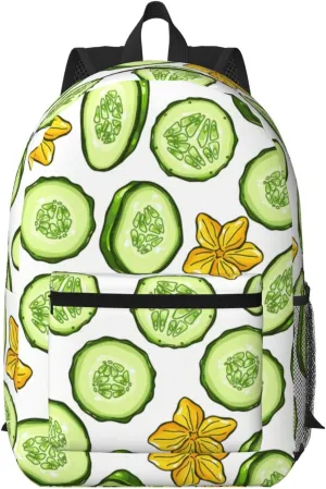 Cartoon Cucumber and Flower Pattern Backpack for Worker Business Hiking Travel Shoulders Bag Fashion Backpack
