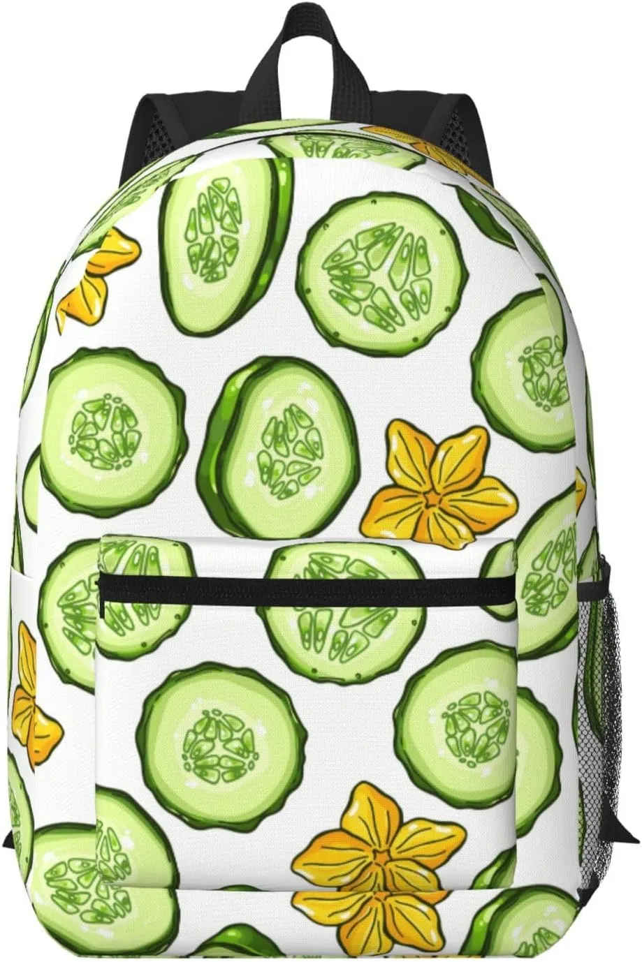Cartoon Cucumber and Flower Pattern Backpack for Worker Business Hiking Travel Shoulders Bag Fashion Backpack
