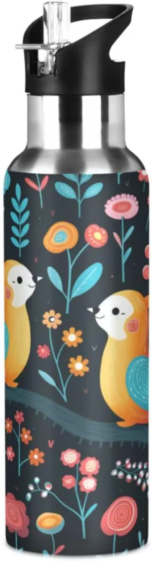 Cartoon Pattern Cute Otters Sport Water Bottle Insulated Stainless Steel Large Vacuum Flask Leak Proof Thermos with Straw for Travel(600ml/1000ml)