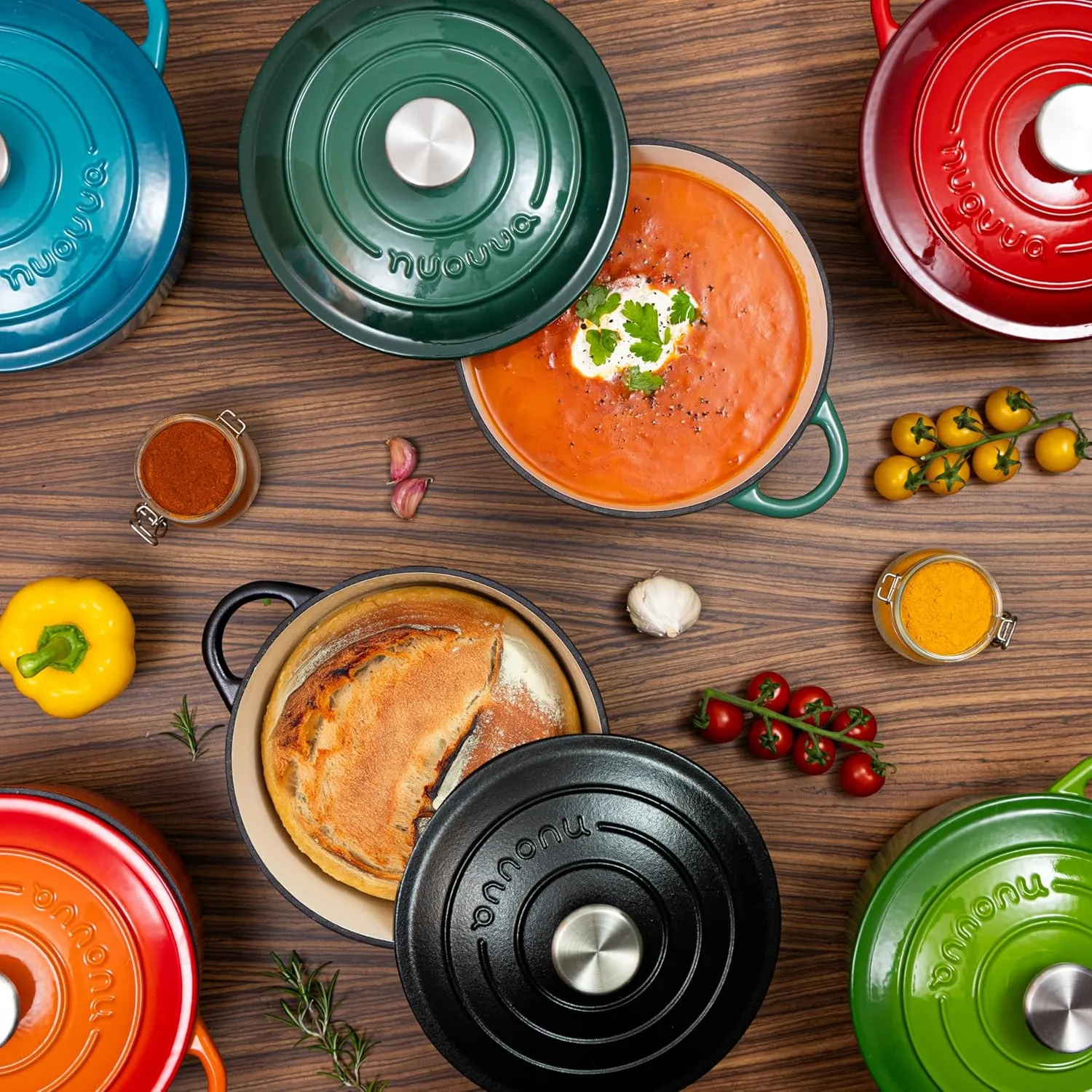Cast Iron Dutch Oven with Lid – Non-Stick Ovenproof Enamelled Casserole Pot – Sturdy Dutch Oven Cookware – Black, 2.1-Quart, 20cm – by Nuovva