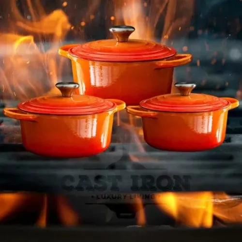 Cast Iron Pot Set 7 Piece Orange CH1043