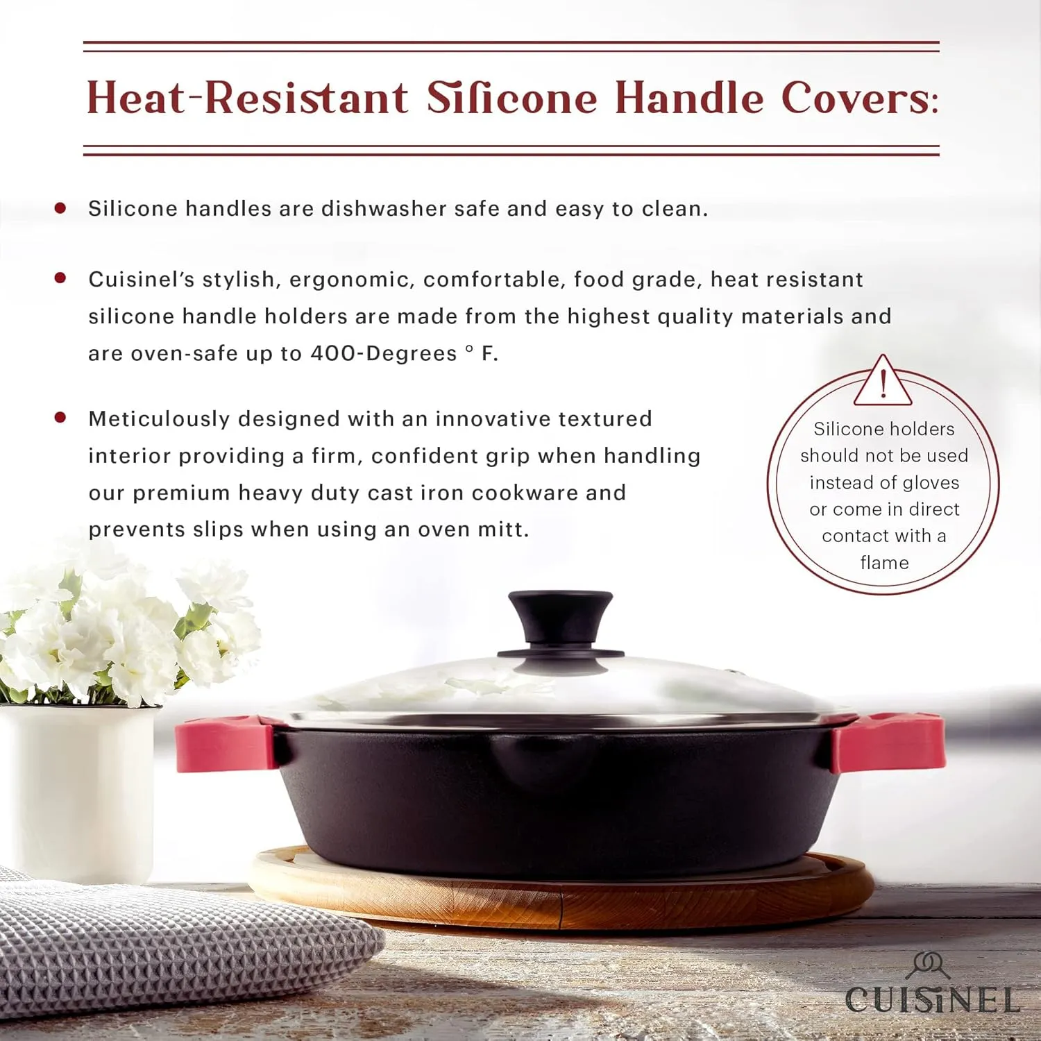 Cast Iron Skillet Set - 8" 10" 12"-Inch Dual Handle Frying Pans   Glass Lids   Silicone Handle Holder Covers - Pre-seasoned Oven Safe Cookware - Indoor/Outdoor Use - Grill, Stovetop, Induction Safe