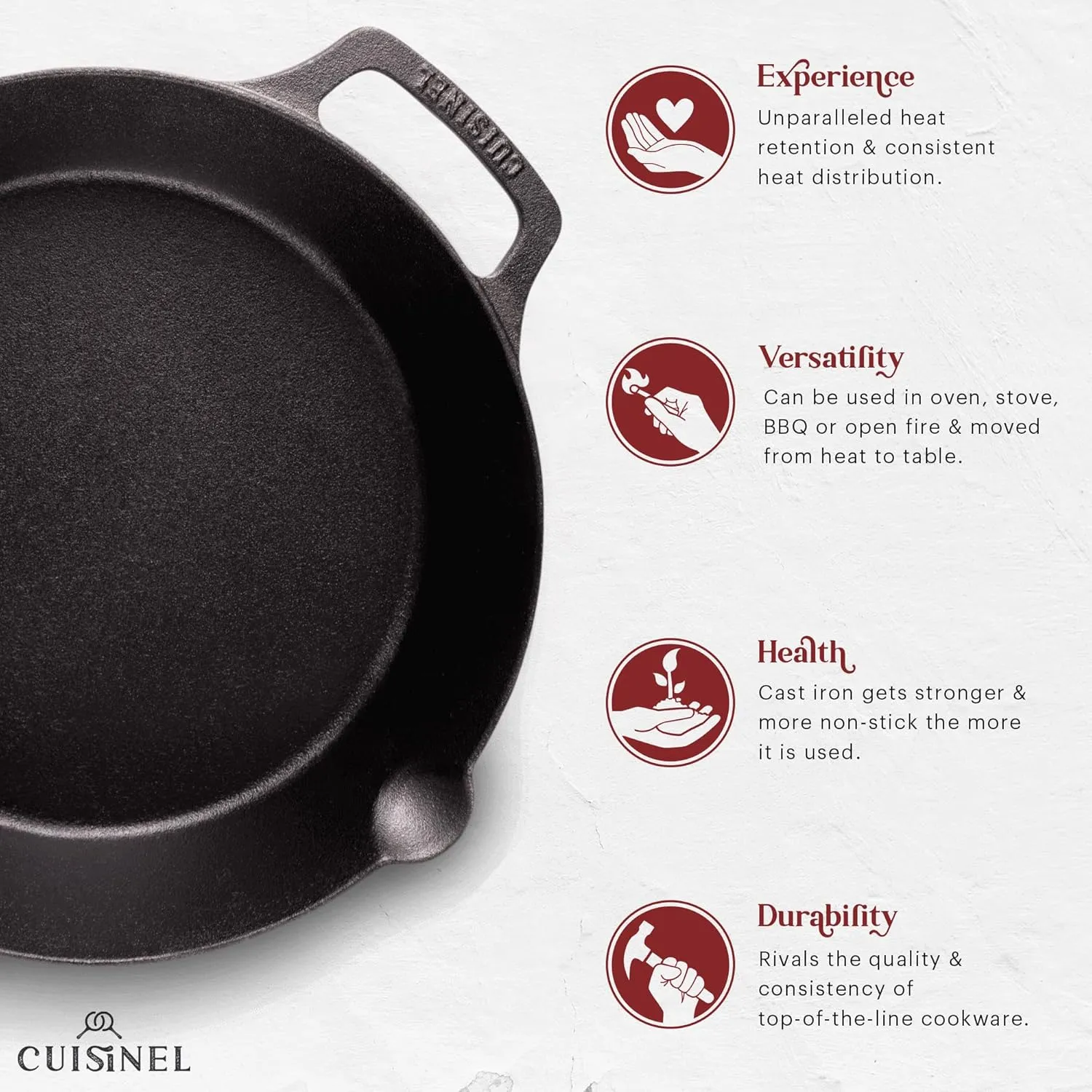Cast Iron Skillet Set - 8" 10" 12"-Inch Dual Handle Frying Pans   Glass Lids   Silicone Handle Holder Covers - Pre-seasoned Oven Safe Cookware - Indoor/Outdoor Use - Grill, Stovetop, Induction Safe