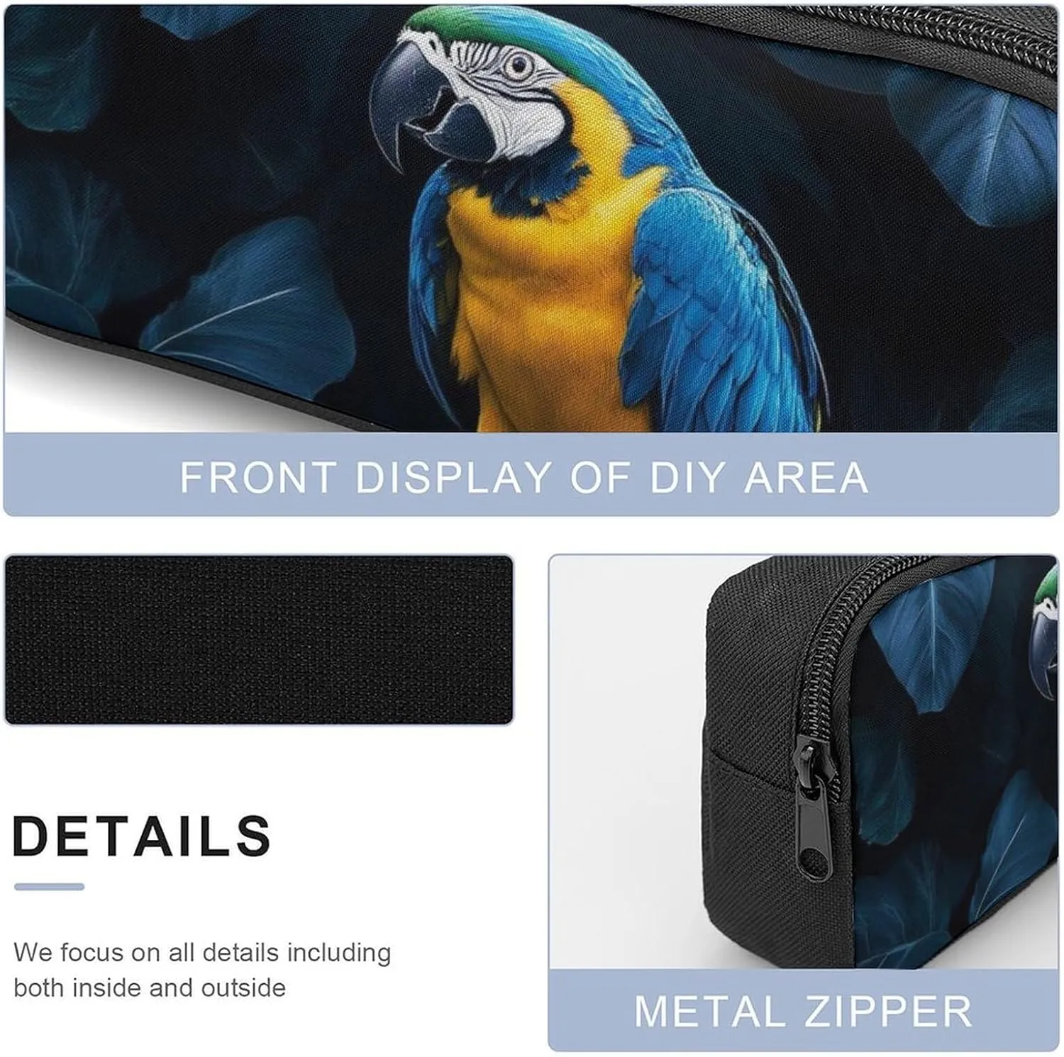 Causal Backpack Set 3 Pieces, 17inch Laptop Backpack with Insulated Lunchbox Meal Bag Lightweight Pencil Pouch Lovely Blue Parrot Rain Daypack