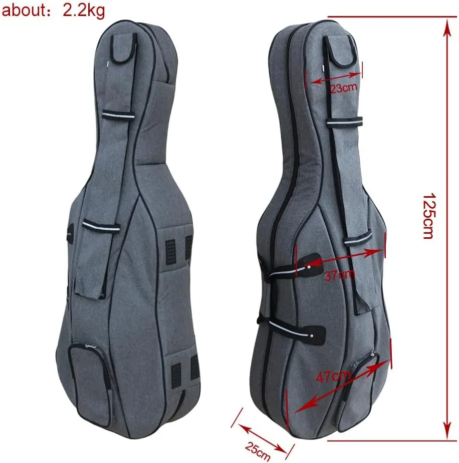 Cello Gig Bag - 4/4 Full Size, 3/4, 1/2, 1/4, 1/8 Soft Case - Waterproof Travel Backpack With Multiple Pockets, Handle & Adjustable Back Straps