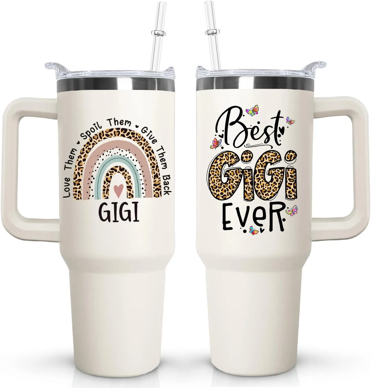 Ceovfoi 40 oz Gigi Tumbler with handle Lid and Straw, Best Gigi Ever Vacuum Insulated Travel Coffee Mug CupTumbler, Mothers Day Gifts for Grandmother