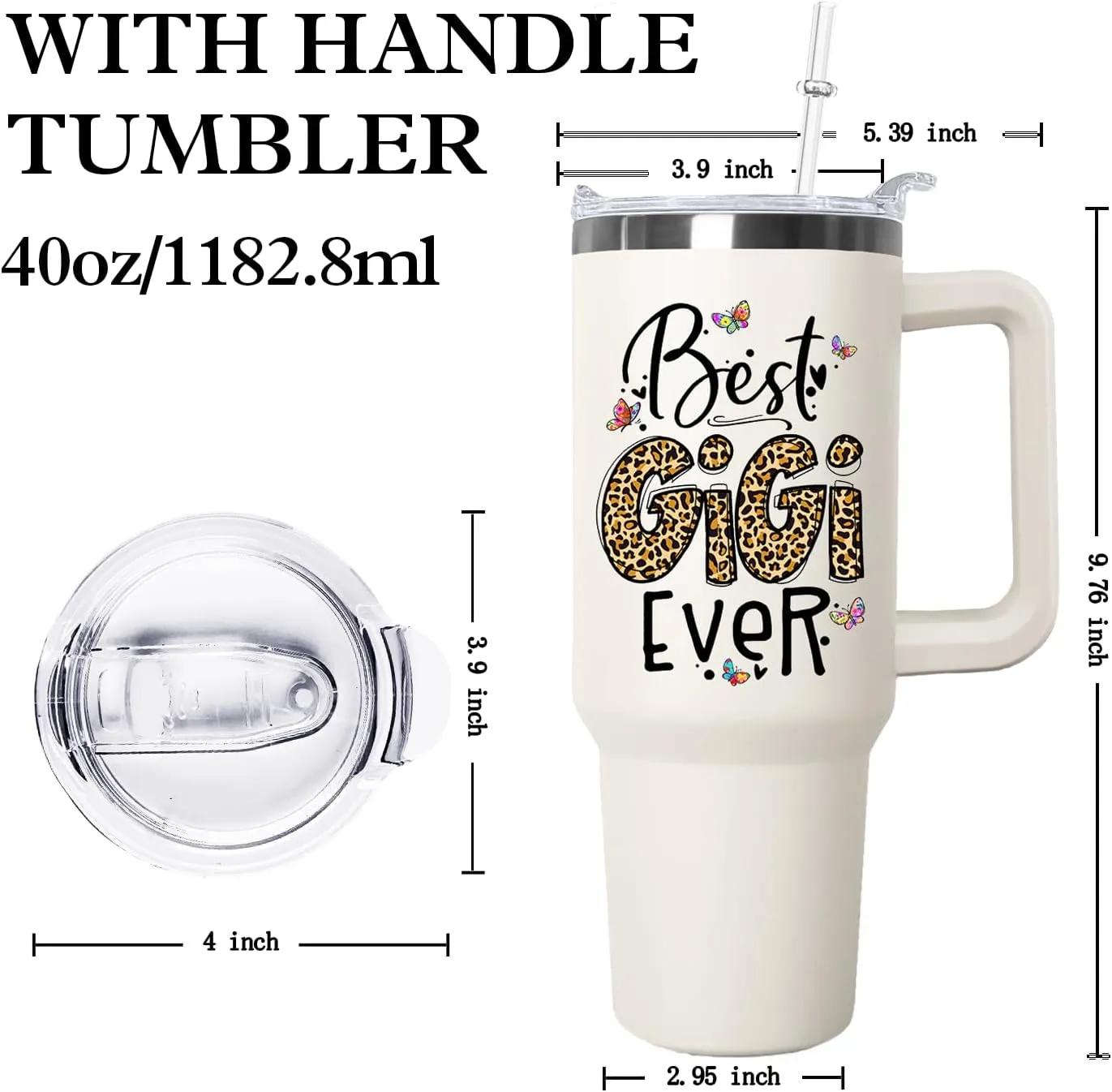 Ceovfoi 40 oz Gigi Tumbler with handle Lid and Straw, Best Gigi Ever Vacuum Insulated Travel Coffee Mug CupTumbler, Mothers Day Gifts for Grandmother