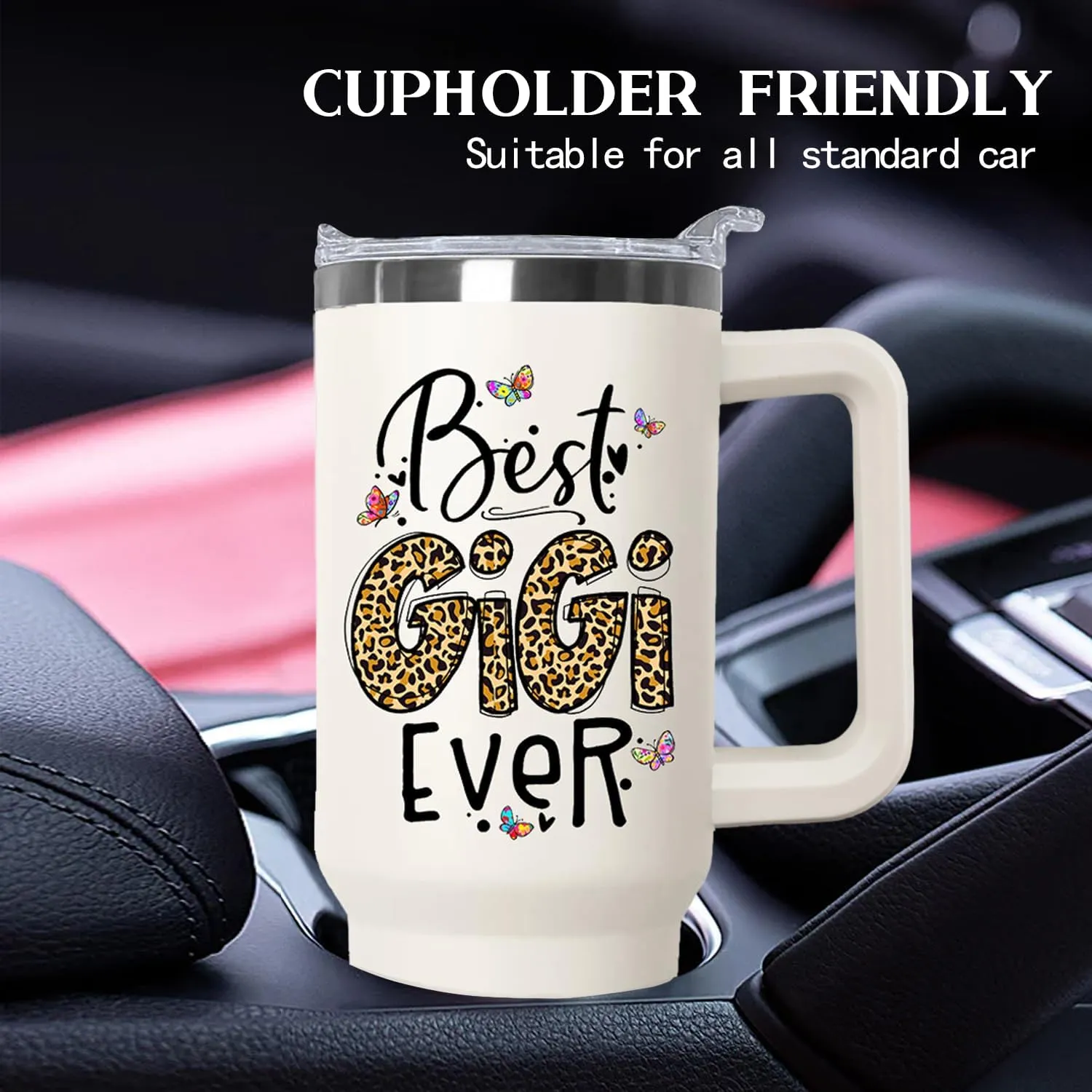 Ceovfoi 40 oz Gigi Tumbler with handle Lid and Straw, Best Gigi Ever Vacuum Insulated Travel Coffee Mug CupTumbler, Mothers Day Gifts for Grandmother