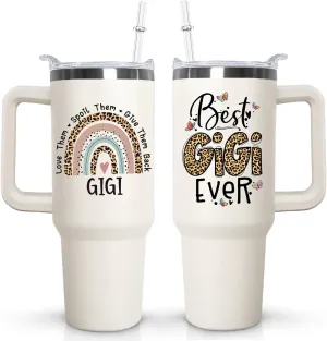 Ceovfoi 40 oz Gigi Tumbler with handle Lid and Straw, Best Gigi Ever Vacuum Insulated Travel Coffee Mug CupTumbler, Mothers Day Gifts for Grandmother