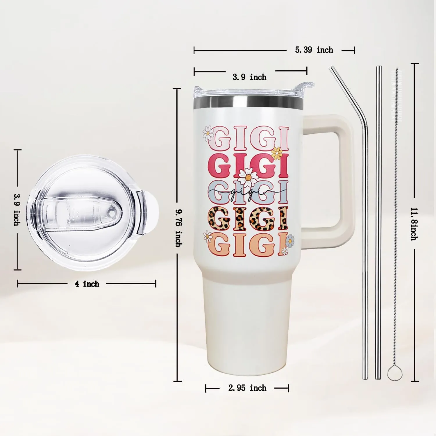 Ceovfoi 40 oz Gigi Vacuum Insulated Water Bottle Travel Coffee Mug Cup Tumbler with Handle Lid and Straw, Mothers Day Gigi Gifts for Grandmother