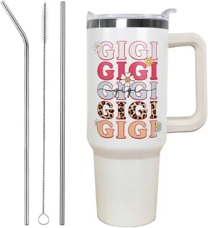 Ceovfoi 40 oz Gigi Vacuum Insulated Water Bottle Travel Coffee Mug Cup Tumbler with Handle Lid and Straw, Mothers Day Gigi Gifts for Grandmother