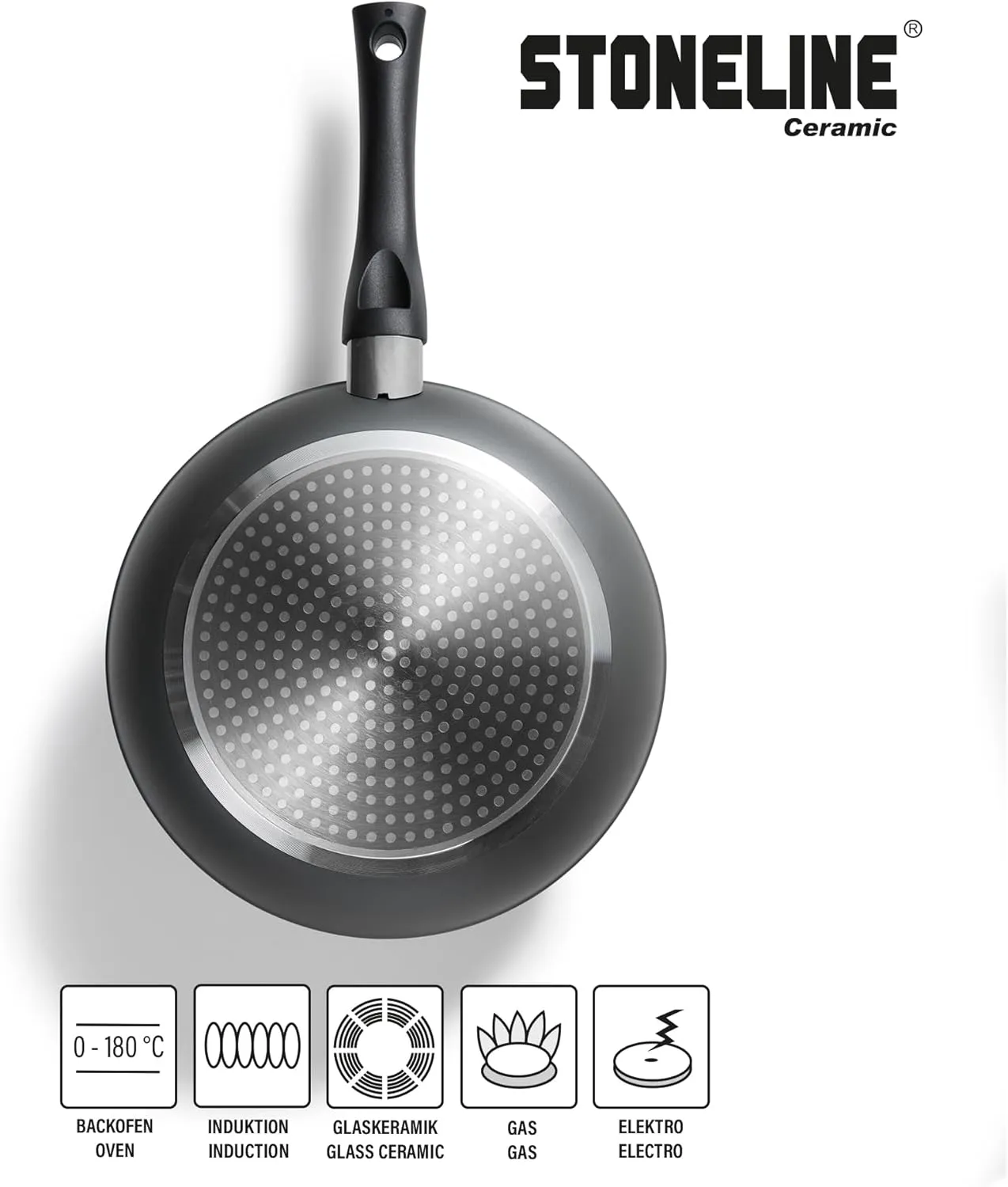 Ceramic Frying Pan, 20 cm, Non-Stick Frying Pan for All Hobs Including Induction and Oven, Non-Stick Ceramic Coating with Real Stone Particles, PFAS Free