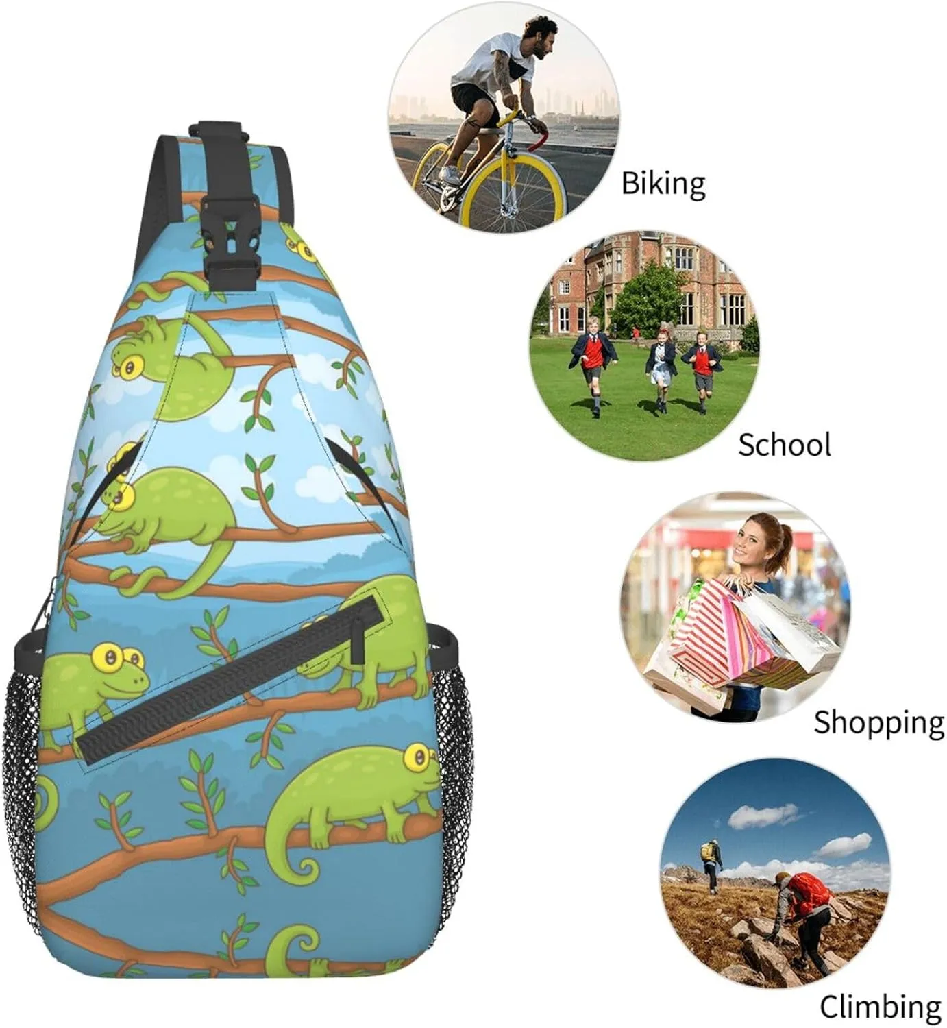 Chameleon Shoulder Bag Lizard Sling Backpack Daypack Casual Backpack Hiking Bag Cute Backpack Bag