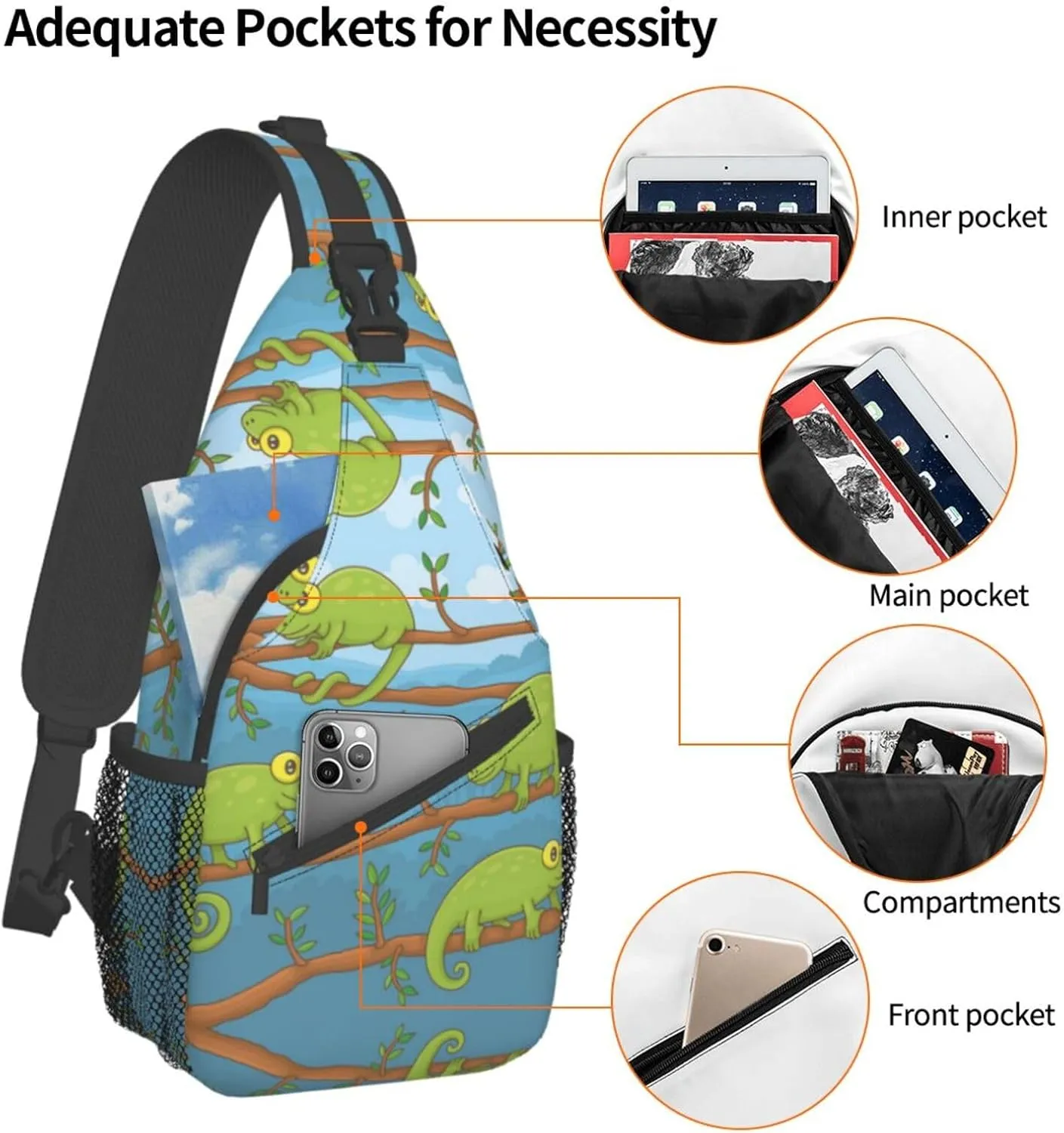 Chameleon Shoulder Bag Lizard Sling Backpack Daypack Casual Backpack Hiking Bag Cute Backpack Bag