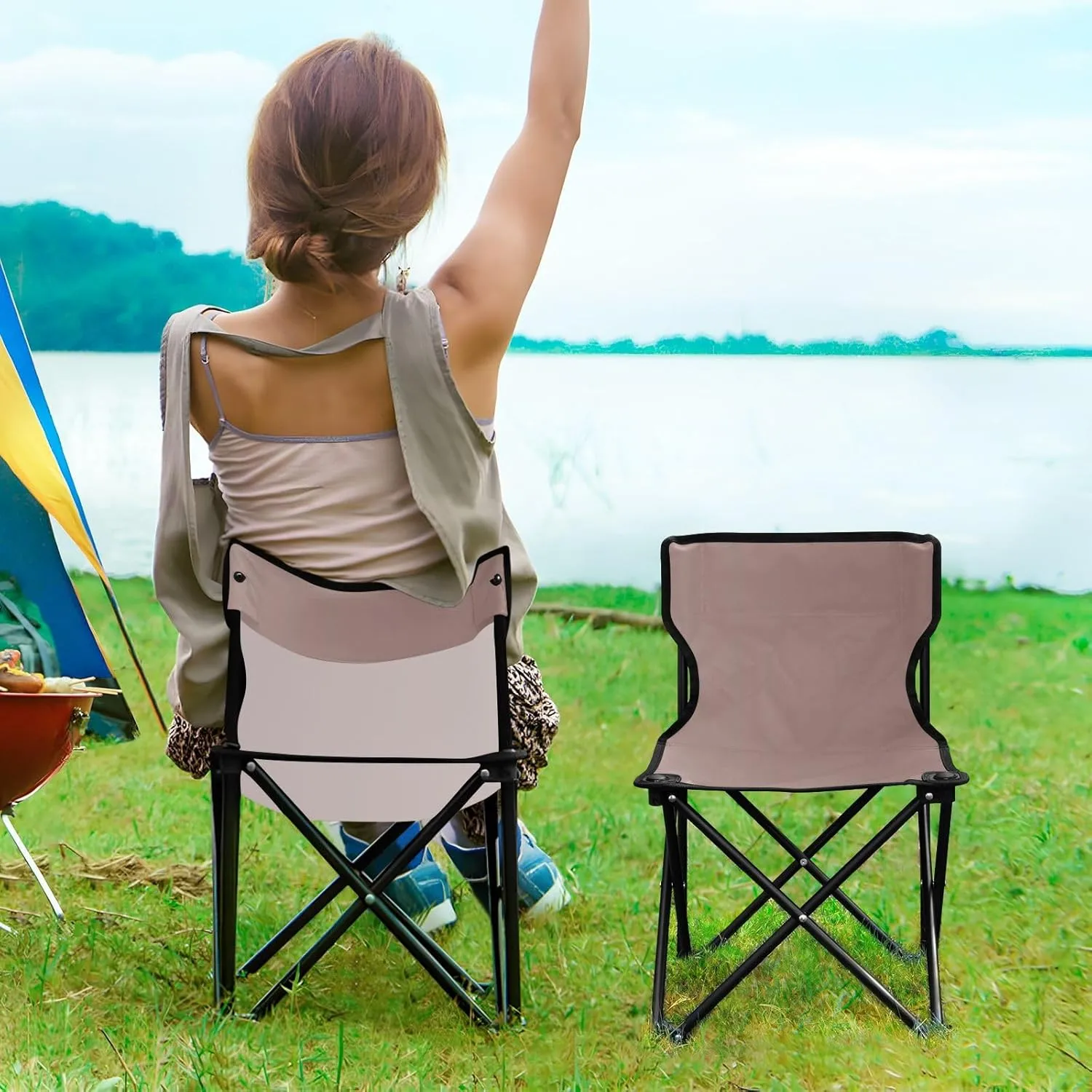 Champagne Pink Camping Chair for Adults Folding Chair Compact Camping Chair Lawn Chair for Sporting Event