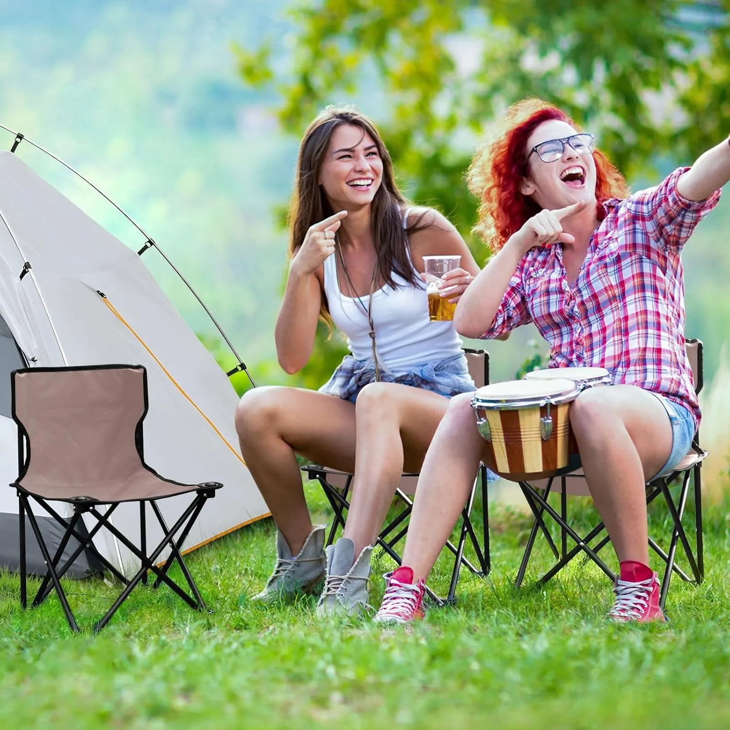 Champagne Pink Camping Chair for Adults Folding Chair Compact Camping Chair Lawn Chair for Sporting Event
