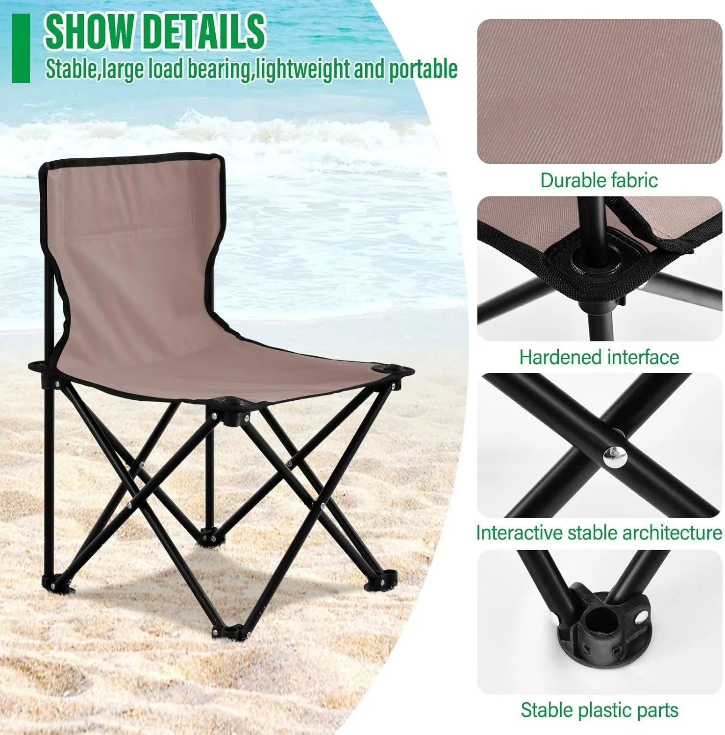 Champagne Pink Camping Chair for Adults Folding Chair Compact Camping Chair Lawn Chair for Sporting Event
