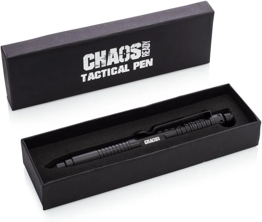 Chaos Ready Tactical Pen - EDC Pen with Pen Light, Window Breaker, DNA Catcher, Aircraft Aluminum, Police Gear, Discreet Black w/Gift Box
